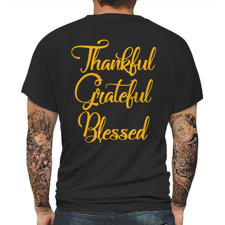 Thankful Grateful Blessed Gold Thanksgiving Logo Mens Back Print T-shirt