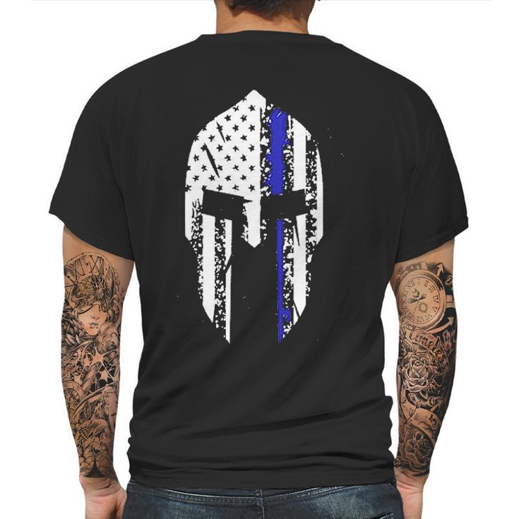 Thin Blue Line Spartan Helmet Mens Back Print T-shirt