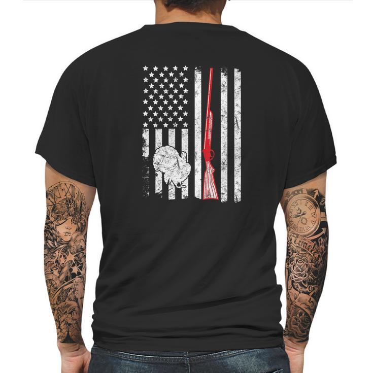 Turkey Hunting American Flag Rifle Weathered Mens Back Print T-shirt