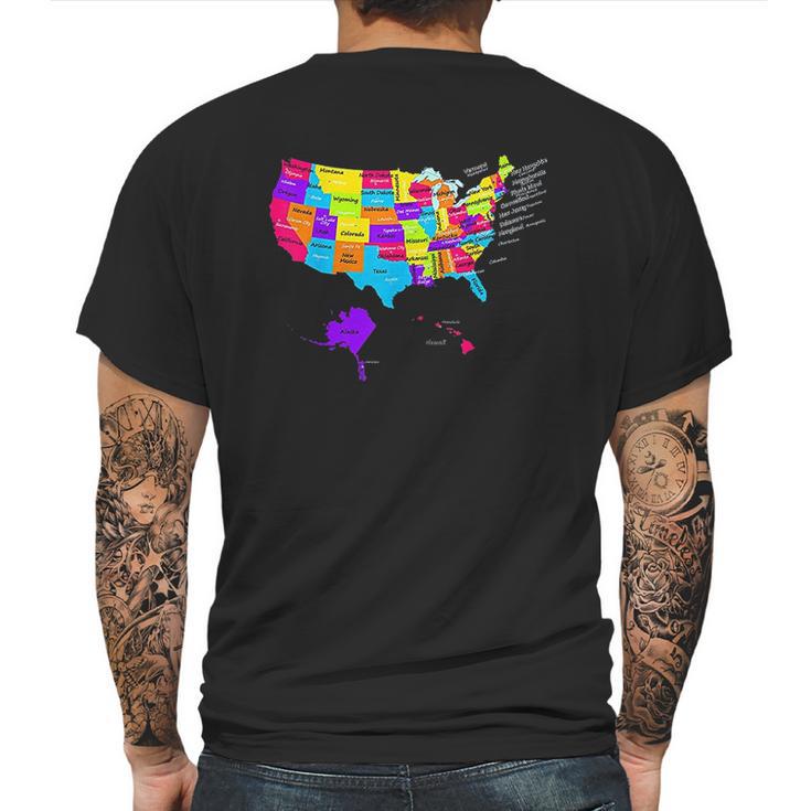 United States Map With States And Capital Cities Mens Back Print T-shirt