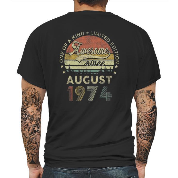 Vintage August 1974 Retro 47 Years Old 47Th Birthday Idea Mens Back Print T-shirt