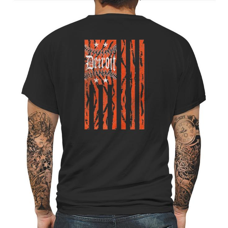 Vintage Detroit Baseball Flag With Tiger Stripes Mens Back Print T-shirt