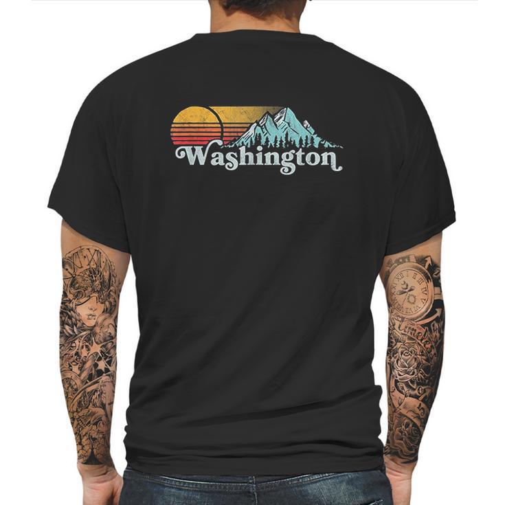 Vintage Washington State Retro Distressed Mountains Graphic Mens Back Print T-shirt