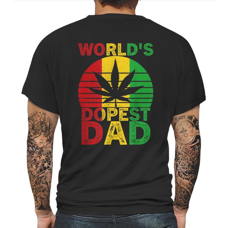 Worlds Dopest Dad Vintage Weed Leaf Cannabis Marijuana Mens Back Print T-shirt