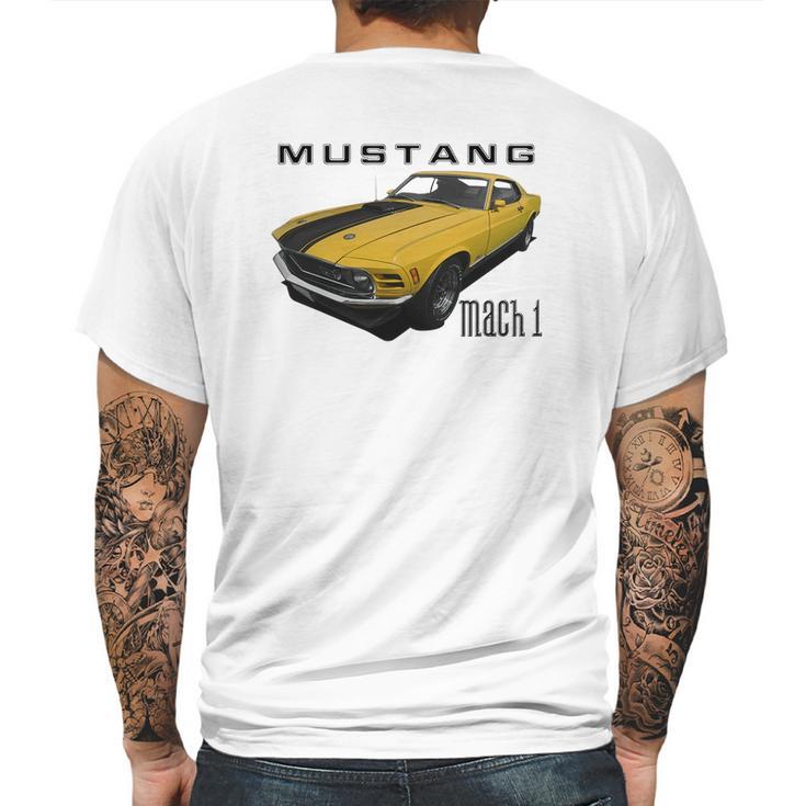 1970 Ford Mach1 Yellow Mens Back Print T-shirt