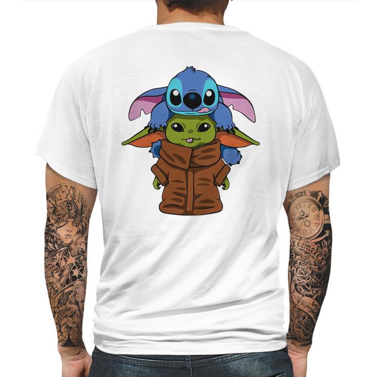 Baby Yoda And Baby Stitch Mens Back Print T-shirt