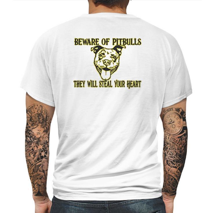 Beware Of Pit Bulls They Will Steal Your Heart Mens Back Print T-shirt