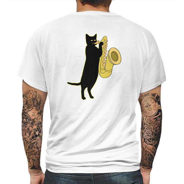 Cat Playing Saxophone Shirt Cool Wind Instrument Sax Gift Mens Back Print T-shirt