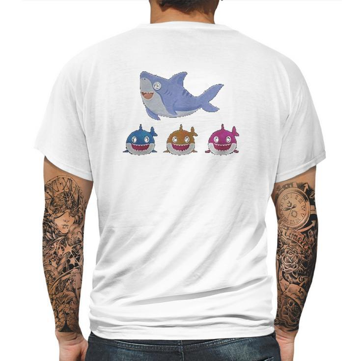 Daddy Shark And Three Baby Sharks Mens Back Print T-shirt