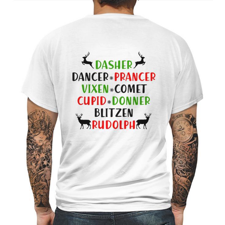 Dasher Dancer Prancer Vixen Comet Cupid Donner Blitzen Rudolph Mens Back Print T-shirt