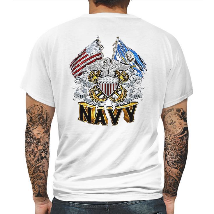 Double Flag Usn Navy Mens Back Print T-shirt