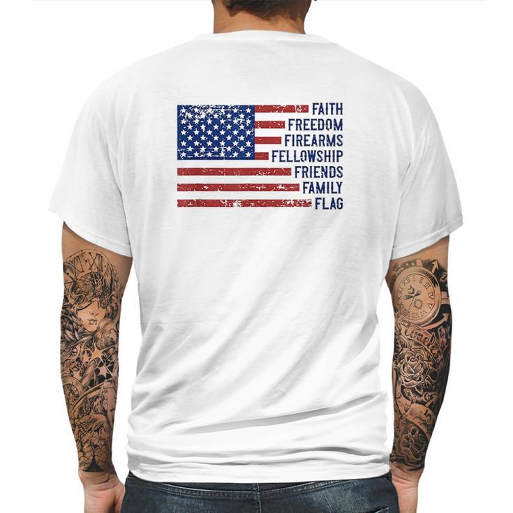 Faith Freedom Firearms Fellowship Friends Family Flag Mens Back Print T-shirt