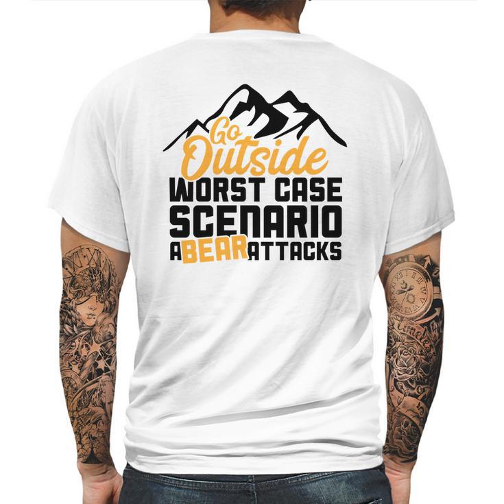 Funny Camping Go Outside Worst Case Bear Attacks Mens Back Print T-shirt