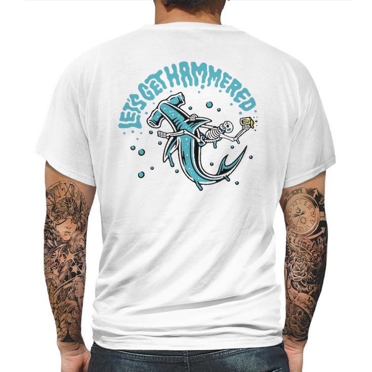 Funny Hammerhead Shark Drinking Pun Lets Get Hammered Party V2 Mens Back Print T-shirt