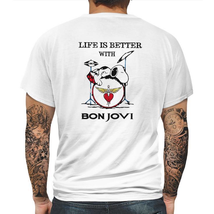 Life Is Better With Bon Jovi Snoopy Rock Band Mens Back Print T-shirt