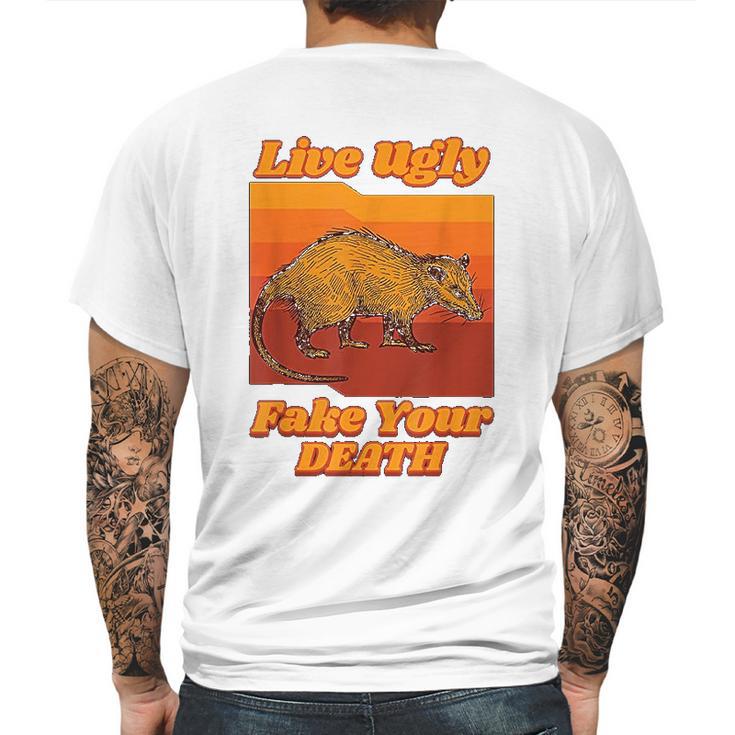 Live Ugly Fake Your Death Retro Mens Back Print T-shirt