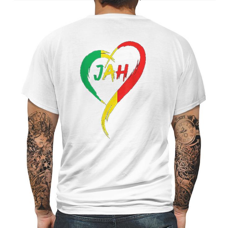 Love Jah Print Rasta Reggae Flag Heart Gift For Rastafarians Mens Back Print T-shirt