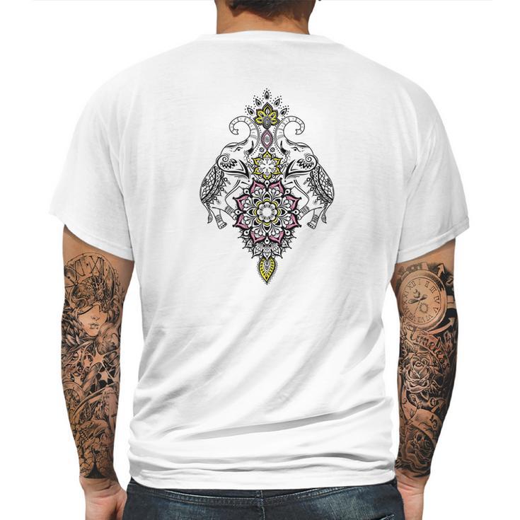 Mirrored Ornate Elephants Henna Art Mens Back Print T-shirt