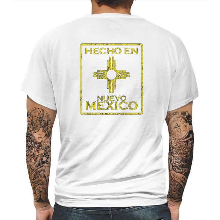 New Mexico Zia Symbol Distressed Hecho En New Mexico Mens Back Print T-shirt