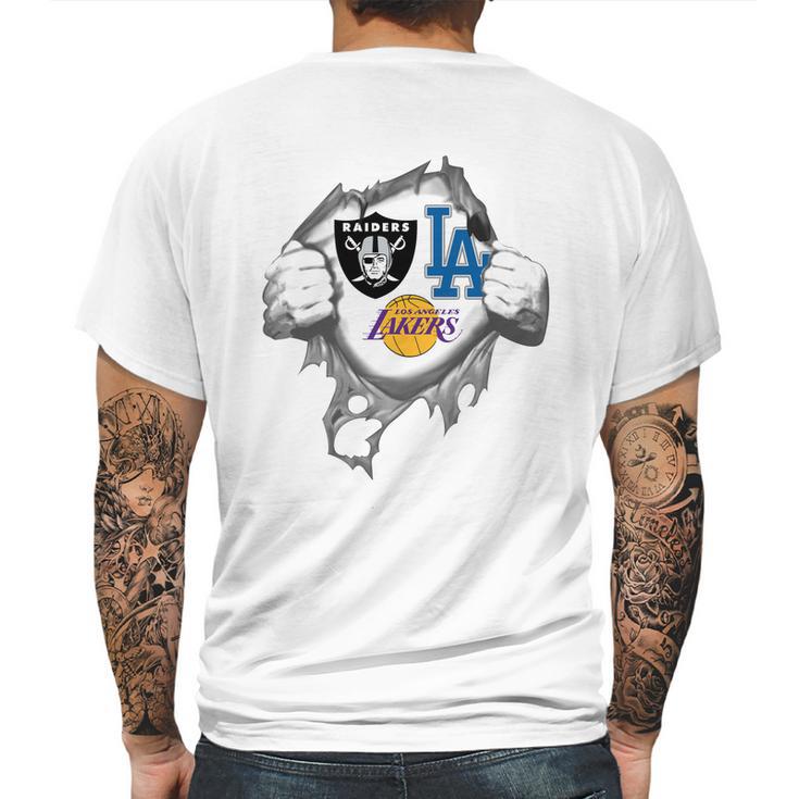 Oakland Raiders Los Angeles Lakers And Los Angeles Dodgers Heartbeat Shirt Tshirt T Shirt Tee Mens Back Print T-shirt