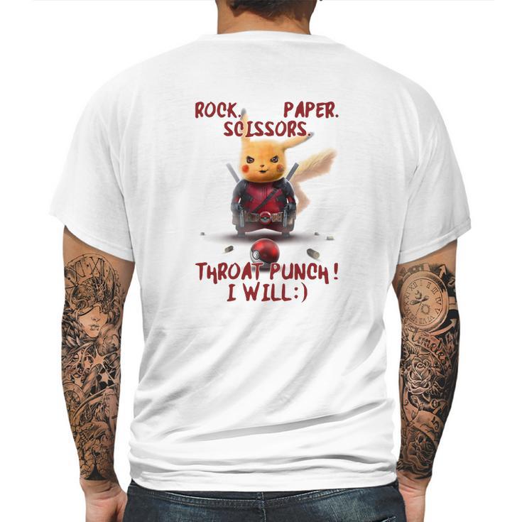 Pikachu Rock Paper Scissors Throat Punch I Will Mens Back Print T-shirt