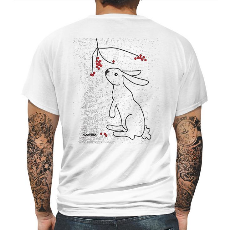 Rabbit And Winter Berries Mens Back Print T-shirt