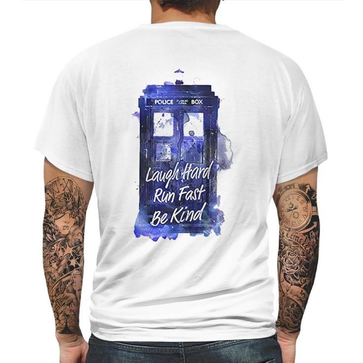 Ripple Junction Doctor Who Laugh Hard Run Fast Watercolor Tardis Junior Mens Back Print T-shirt