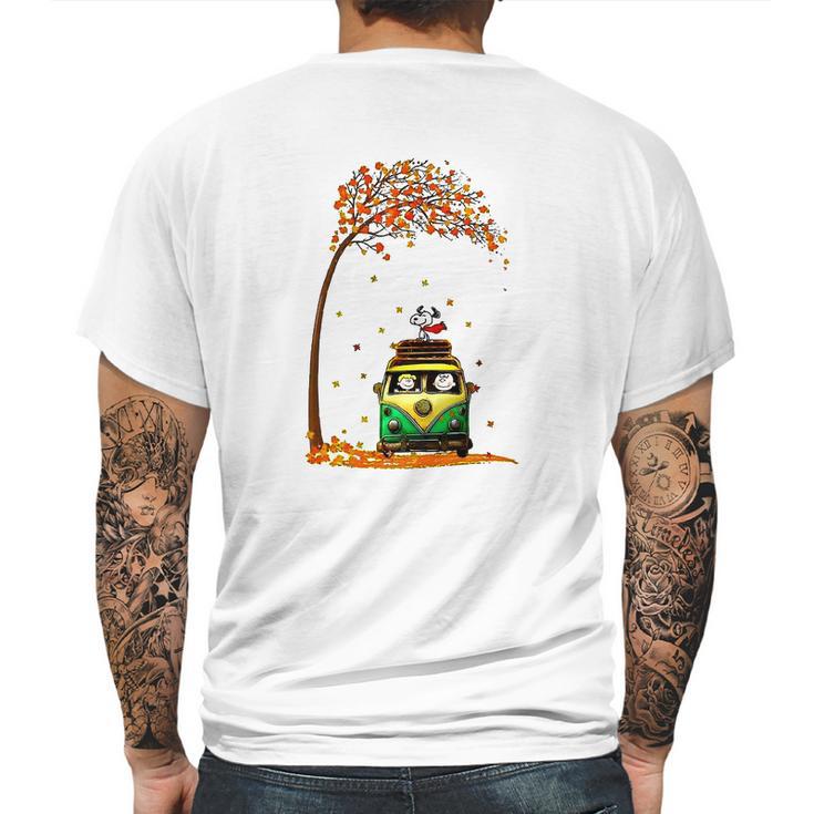 Snoopy With Friends Hippie Car Autumn Leaf Mens Back Print T-shirt