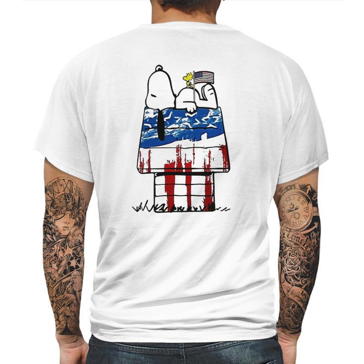 Snoopy Woodstock House American Flag 4Th Of July Independence Day Shirt Mens Back Print T-shirt