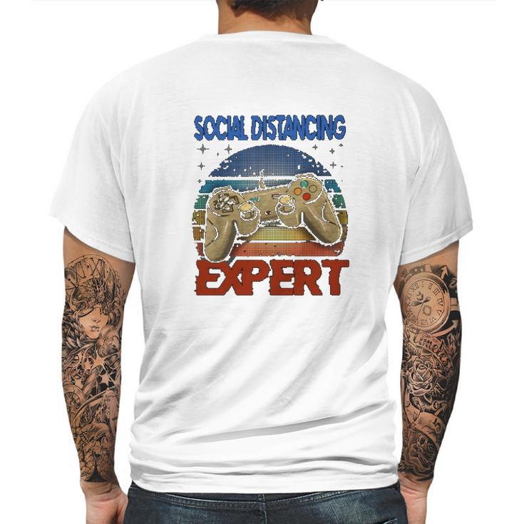 Social Distancing Expert Gamer Vintage Mens Back Print T-shirt