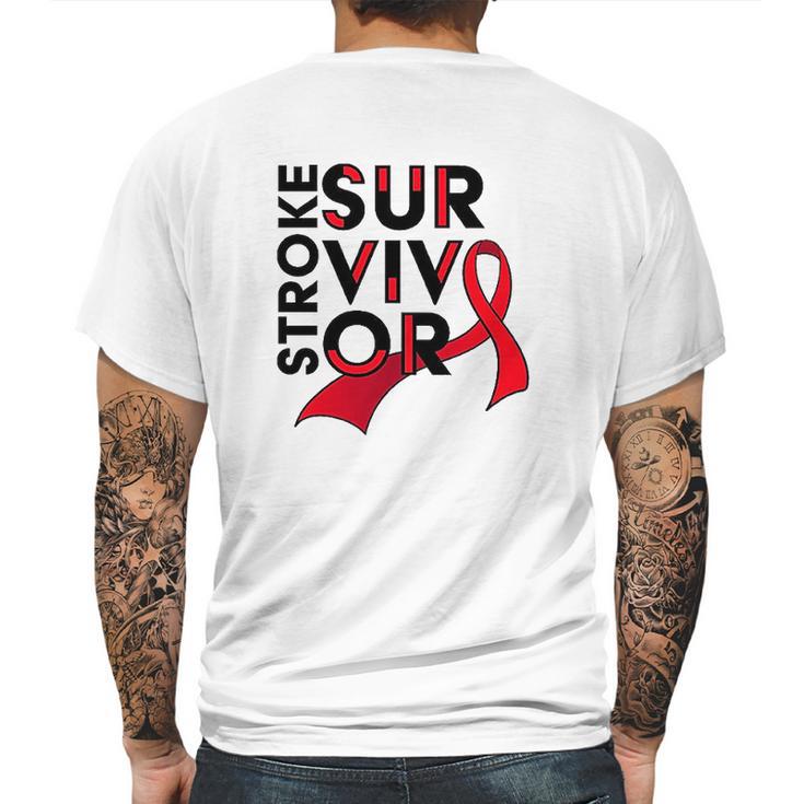 Stroke Survivor Red Ribbon Awareness Mens Back Print T-shirt