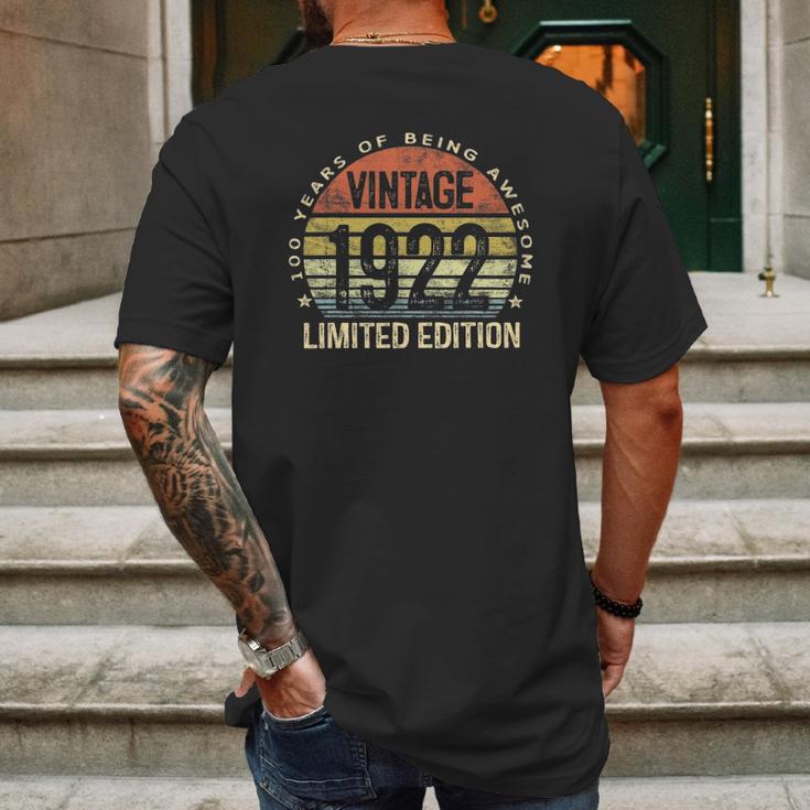 100 Years Old Gifts Vintage 1922 Limited Edition 100 Birthday Mens Back Print T-shirt Gifts for Men