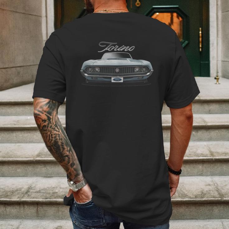 1970 Ford Torino Front Lightblue Mens Back Print T-shirt Gifts for Men