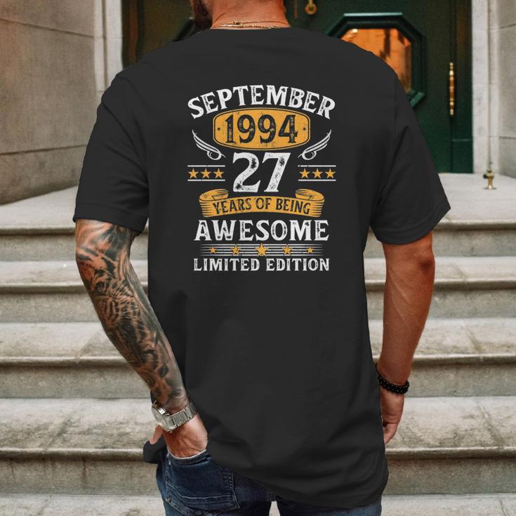 27 Years Old Birthday Vintage September 1994 Limited Edition Mens Back Print T-shirt Gifts for Men