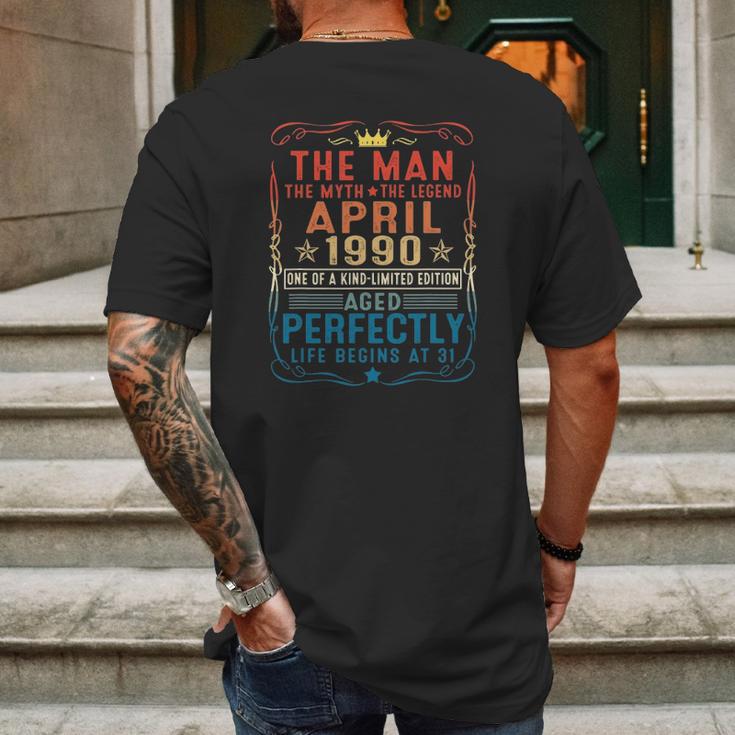 31 Years Old Gift Vintage April 1990 31St Birthday Gift Mens Back Print T-shirt Gifts for Men