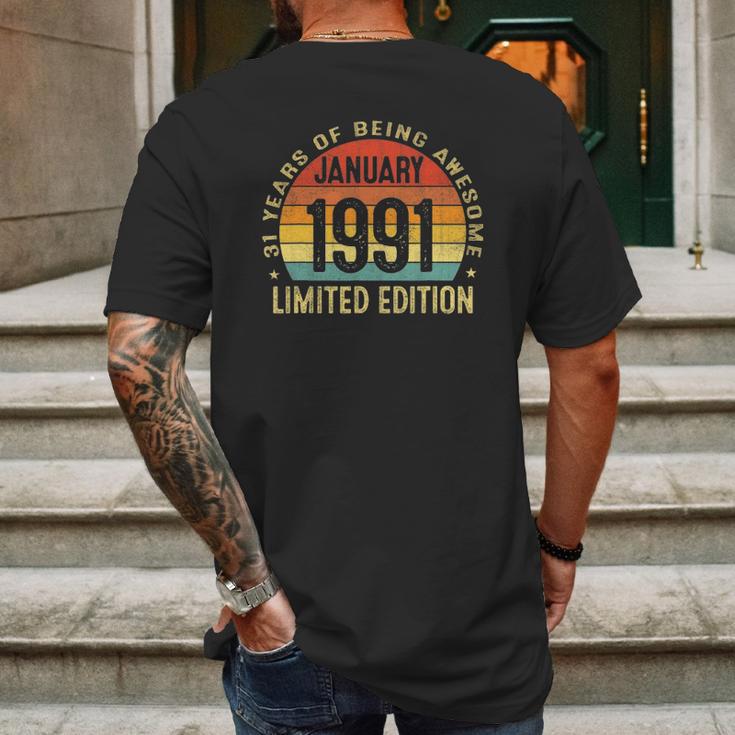 31 Years Old Gifts Vintage January 1991 Retro 31St Birthday Mens Back Print T-shirt Gifts for Men