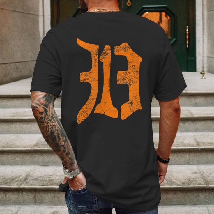 313 Detroit Michigan Vintage Old English D Area Code Mens Back Print T-shirt Gifts for Men