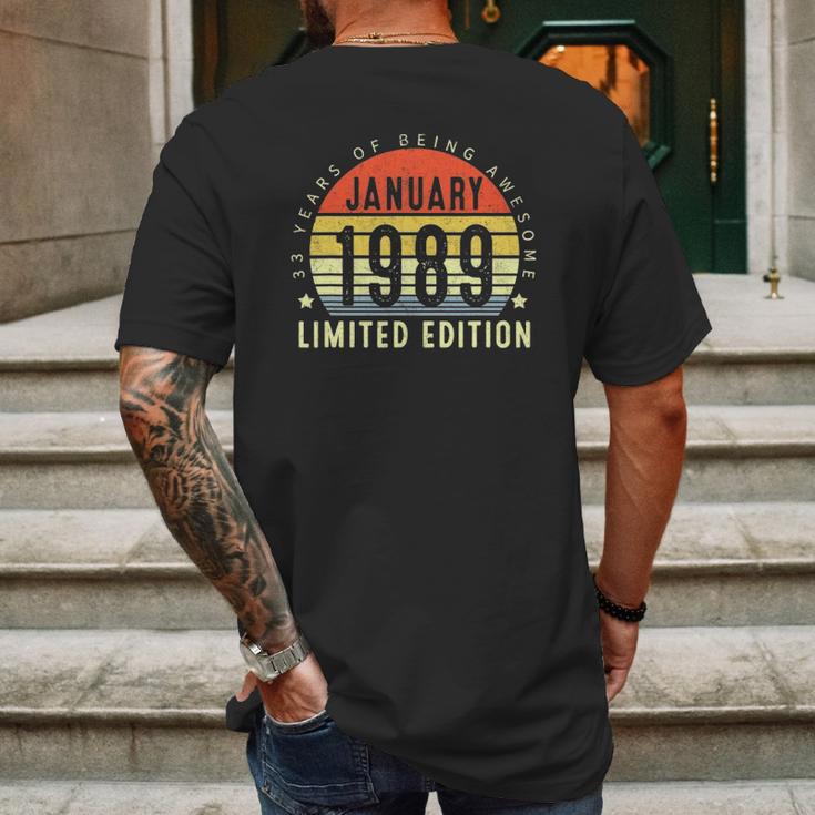 33 Years Old 33Th Birthday Gifts Vintage January 1989 Ver2 Mens Back Print T-shirt Gifts for Men