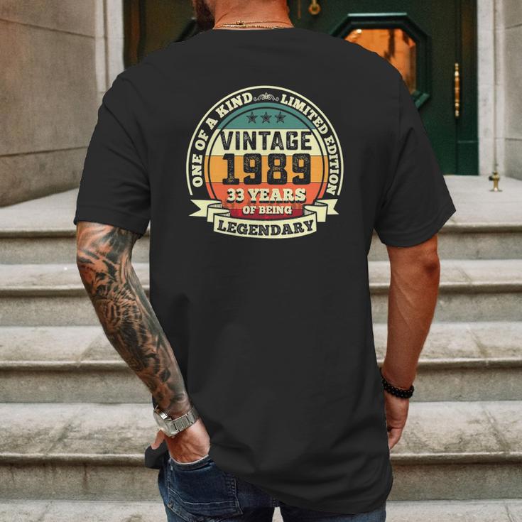 33Rd Birthday Vintage Tee Retro Legendary 1989 33 Years Old Mens Back Print T-shirt Gifts for Men