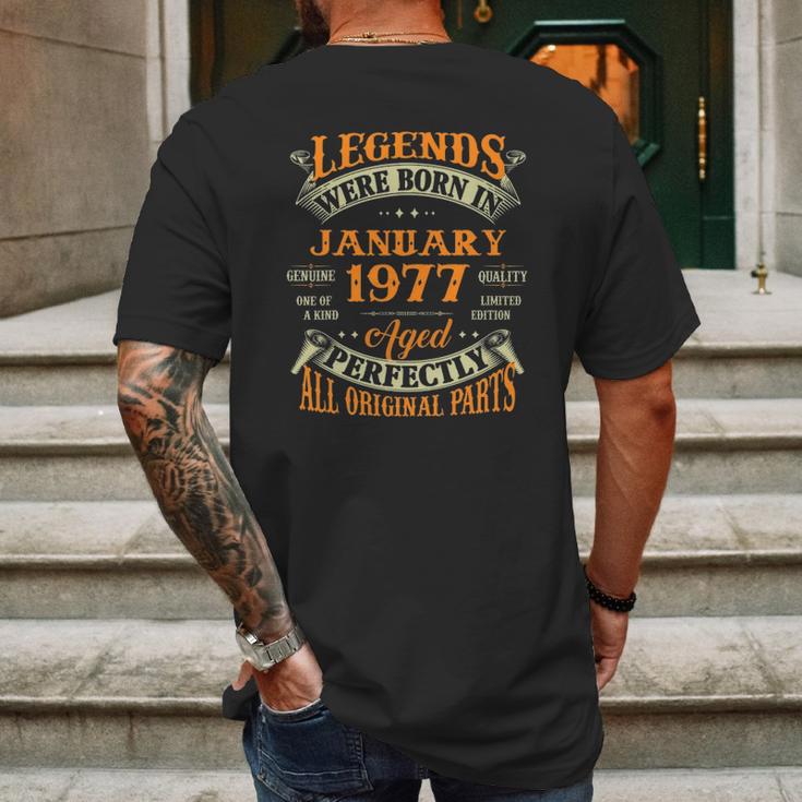 45Th Birthday Gift Legends Born In January 1977 45 Years Old Mens Back Print T-shirt Gifts for Men