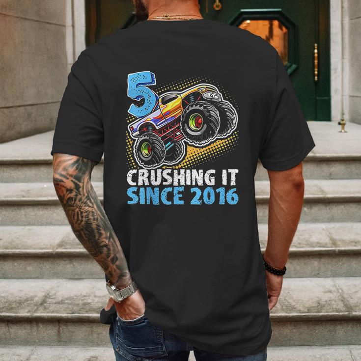 5 Crushing It Since 2016 Monster Truck 5Th Birthday Gift Boy Mens Back Print T-shirt Gifts for Men