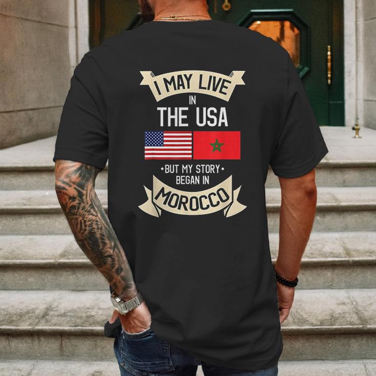 American Flag Morocco Moroccan Roots Gifts Mens Back Print T-shirt Gifts for Men