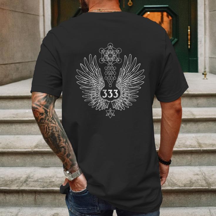 Angel Number 333 Sacred Geometry Healing Mens Back Print T-shirt Gifts for Men