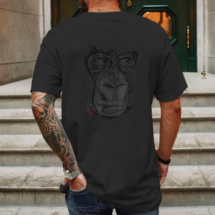 Angry Gorilla Graphic Ape Cigar Smoking Monkey Mens Back Print T-shirt Gifts for Men