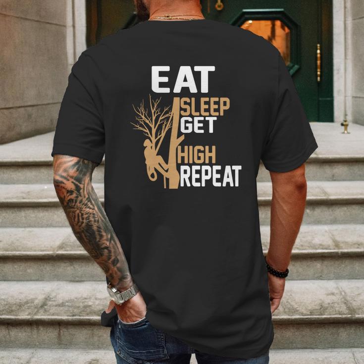 Arborist Tree Climber Eat Sleep Get High Tree Climbing Hobby Mens Back Print T-shirt Gifts for Men