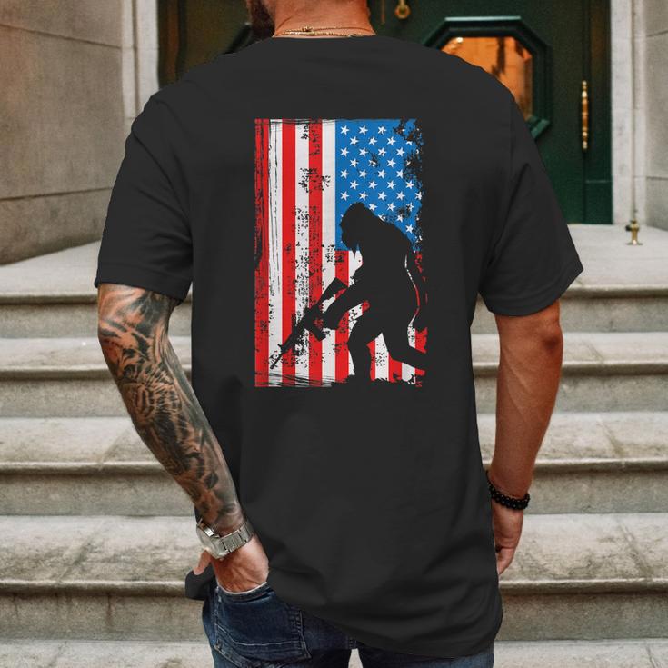 Armed Bigfoot Sasquatch Ar15 Patriotic American Flag Mens Back Print T-shirt Gifts for Men