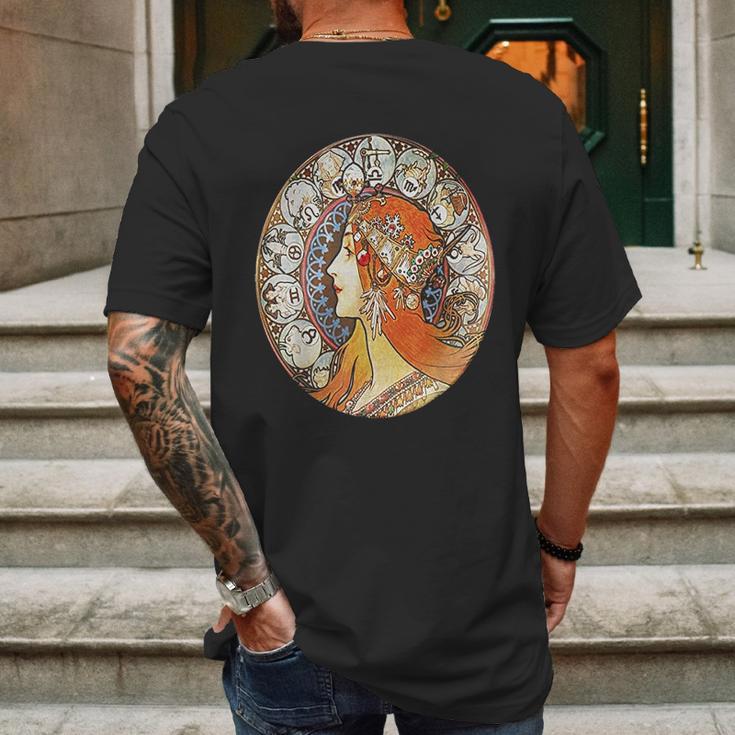 Art Nouveau Zodiac Signs Gypsy Fortune Teller Alphonse Mucha Mens Back Print T-shirt Gifts for Men