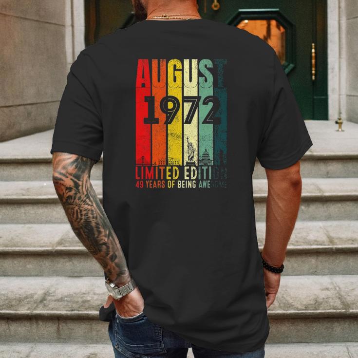 August 1972 49 Years Old 1972 Birthday Gift Mens Back Print T-shirt Gifts for Men