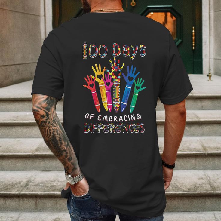 Autism Awareness Embrace Differences 100 Days Of School Iep Mens Back Print T-shirt Gifts for Men