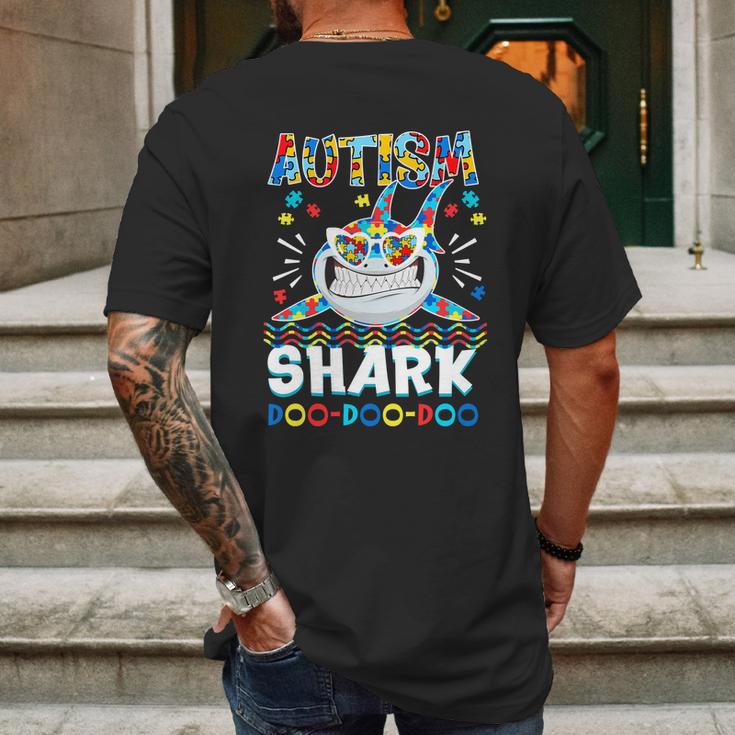 Autism Shark Doo Doo Doo Autism Awareness Puzzle Pieces Graphic Design Printed Casual Daily Basic Mens Back Print T-shirt Gifts for Men